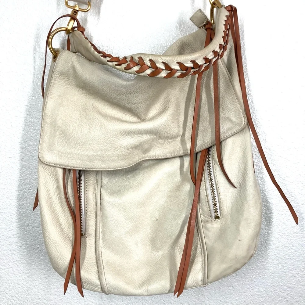 Christopher Kon large hobo Bag Boho Ivory Genuine pebbled leather Crossbody